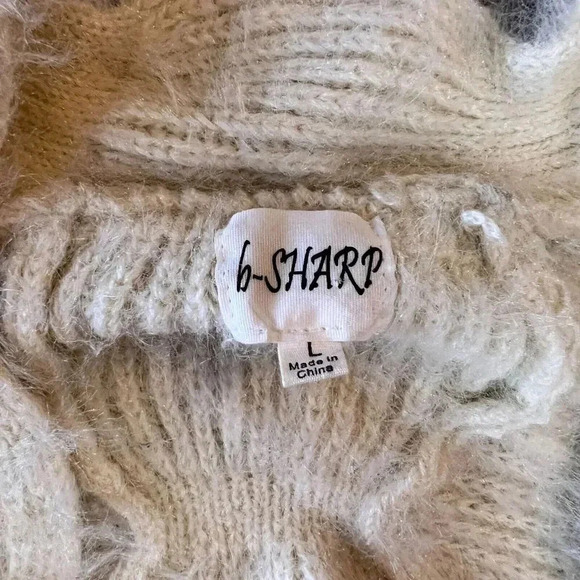 b-Sharp Womens Cream Mohair Blend Knit Cardigan Sweater Sz L Boho Slouchy Dolman - Picture 5 of 14